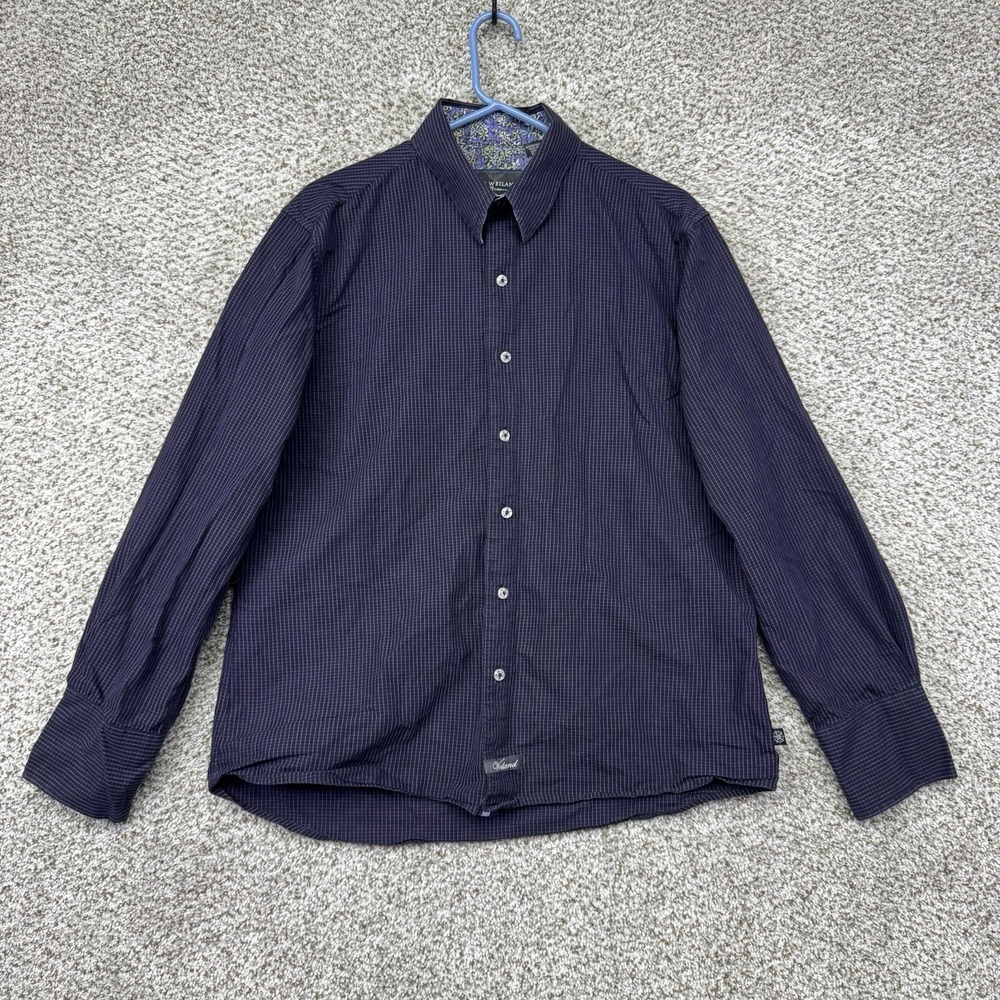 Scott Weiland‎ Collection Men's Size Large Purple Check Floral Accents Button Up